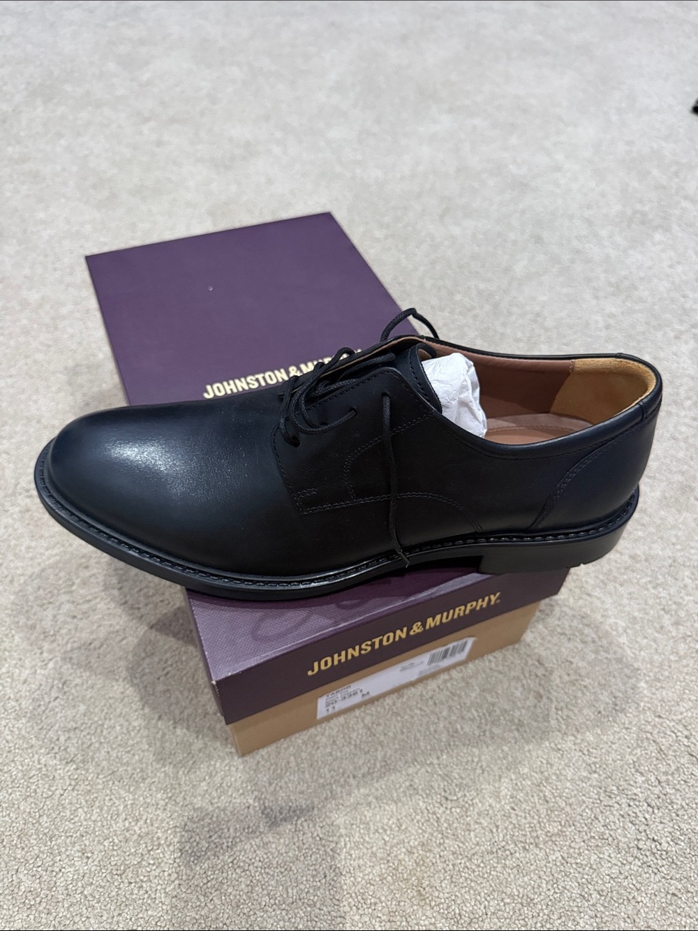 Johnston & Murphy Tabor Plain Toe Black Calfskin Shoe 11 M $185